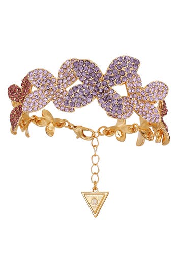 Guess Crystal Flower Chain Bracelet In Gray