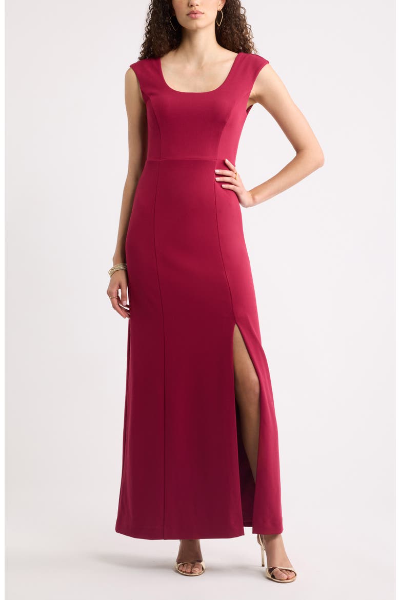 Scoop Neck Seamed Maxi Dress, Main, color, BURGUNDY BEET