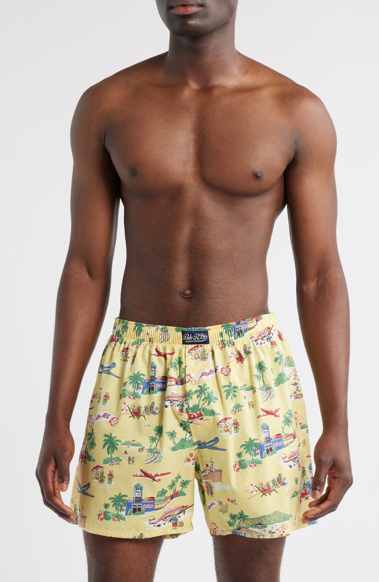 Polo Ralph Lauren Tropical Bear Woven Cotton Boxers, Main, color, Yellow