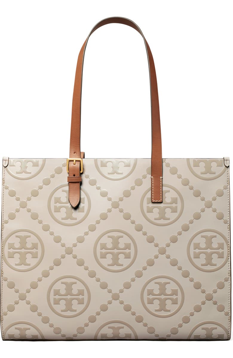 Tory Burch T Monogram Contrast Embossed Leather Tote, Alternate, color, Longan / New Cream