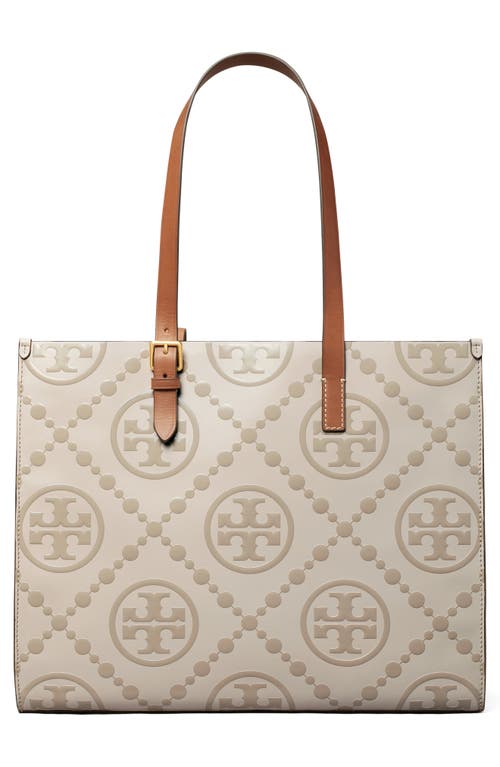 Tory Burch T Monogram Contrast Embossed Leather Tote In Brown
