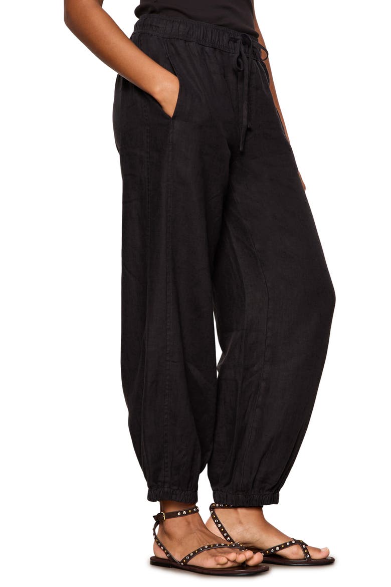 Melody Drawstring Linen Balloon Pants, Alternate, color, BLACK