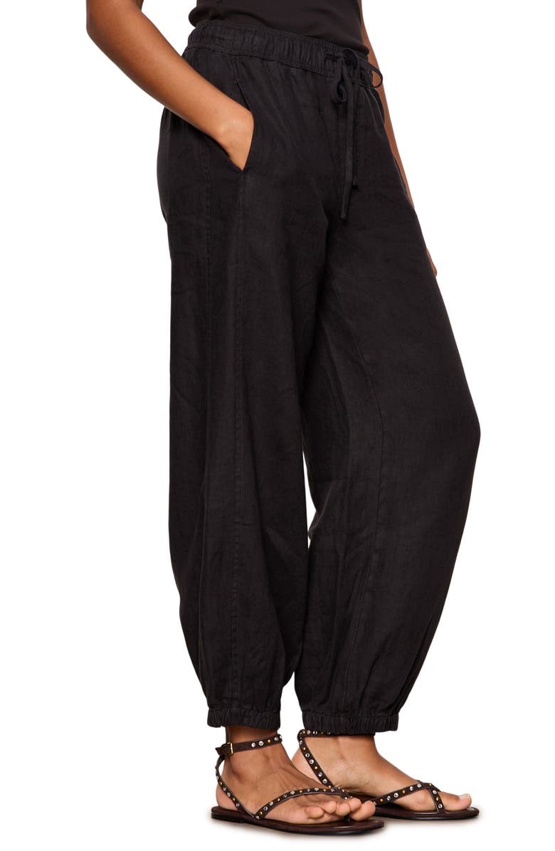 Sanctuary Melody Drawstring Linen Balloon Pants, Alternate, color, Black