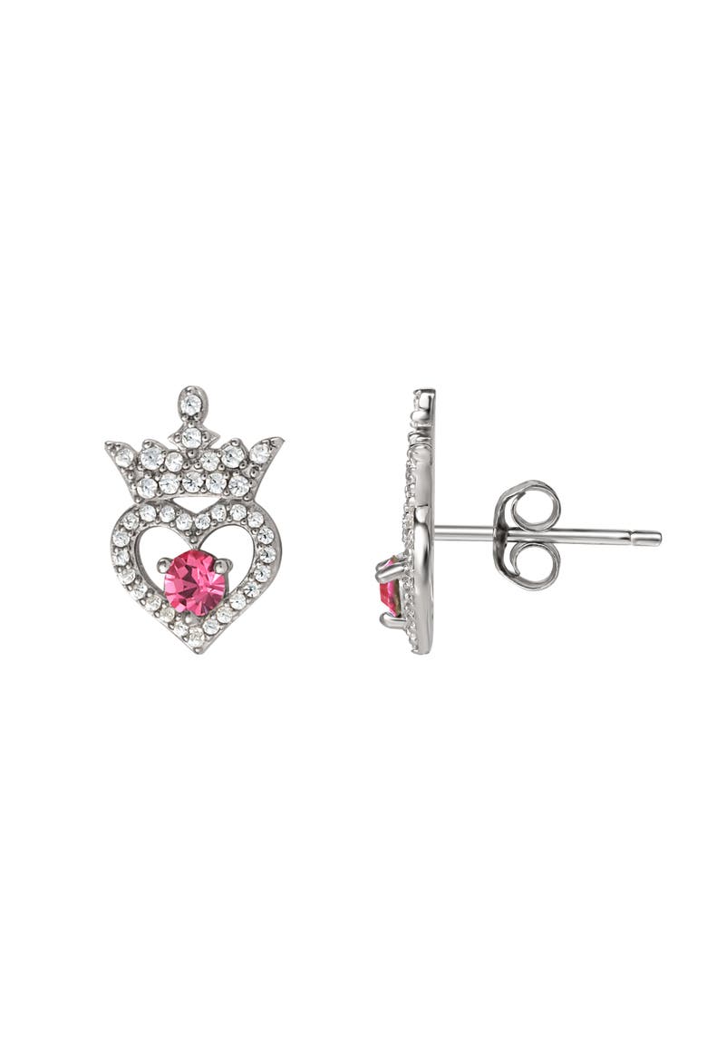 Princess Tiara Cubic Zirconia Stud Earrings Official License, Alternate, color, Pink