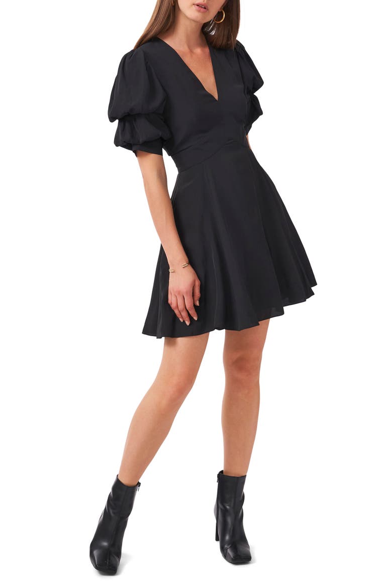 Tiered Bubble Sleeve Dress, Alternate, color, RICH BLACK