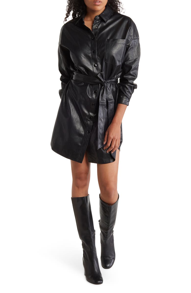 FRNCH Aidee Tie Waist Long Sleeve Shirtdress, Main, color, 