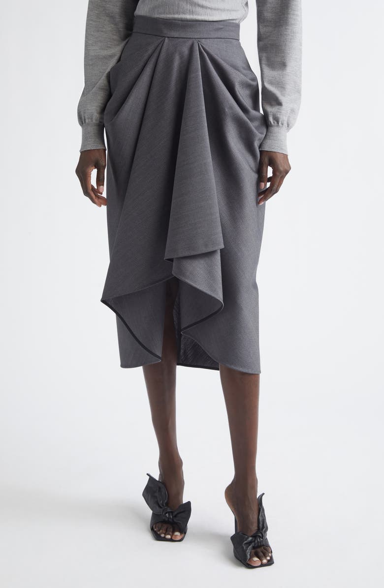 Givenchy Draped Wool & Mohair Blend Midi Skirt, Main, color, Grey Mix