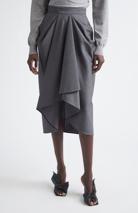 Draped Wool & Mohair Blend Midi Skirt