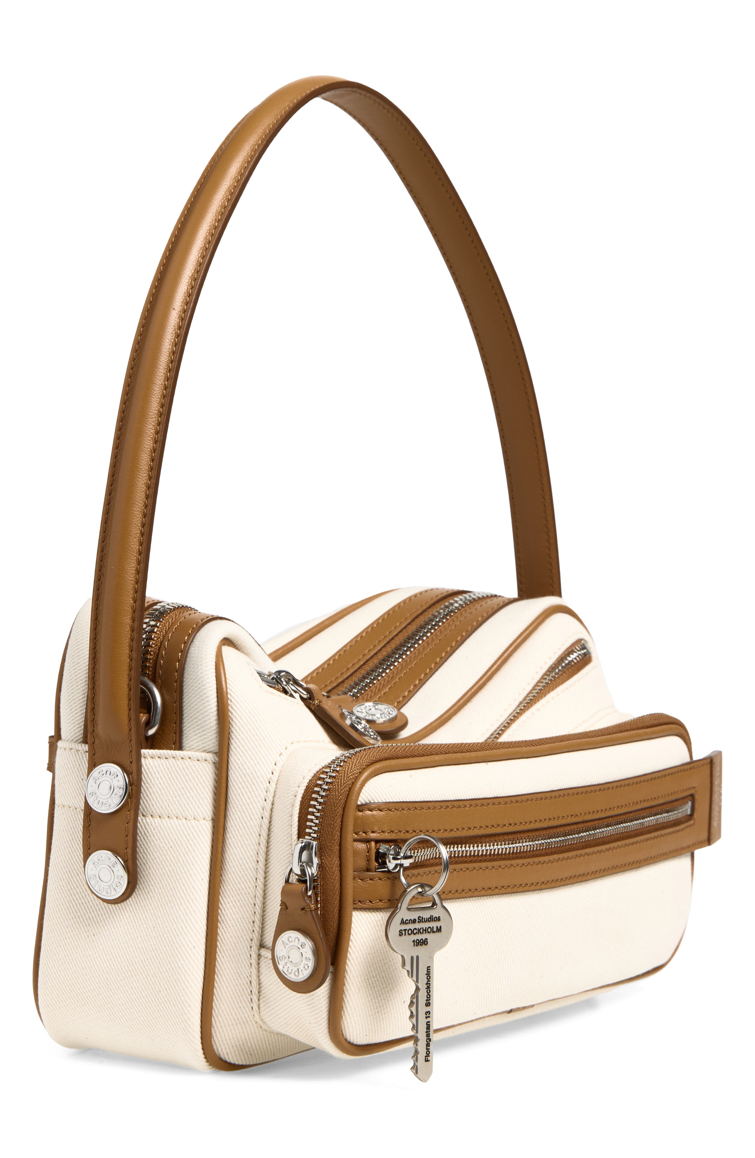 Camero Party Canvas & Leather Shoulder Bag, Alternate, color, CREAM BEIGE/ BROWN
