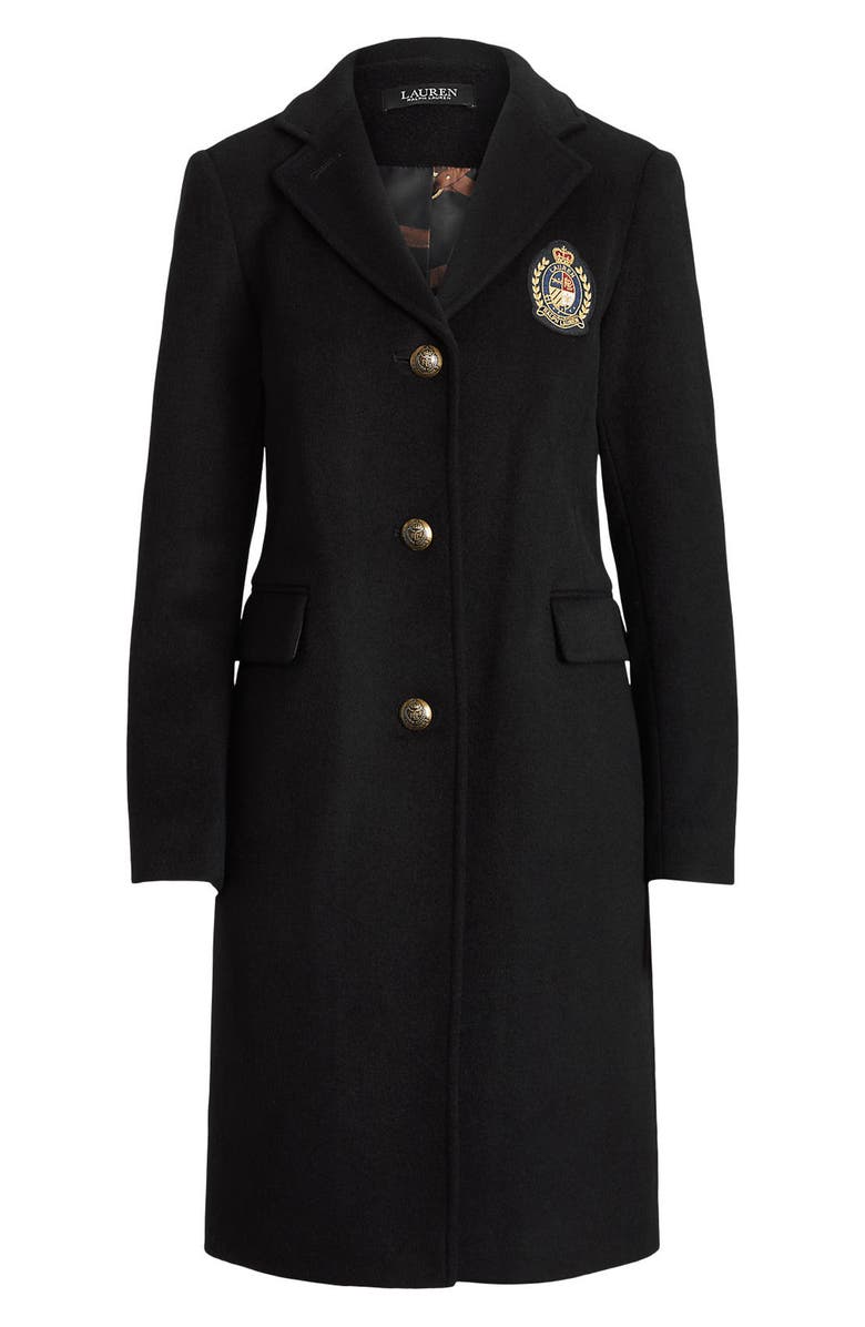 Crest Patch Wool Blend Reefer Coat