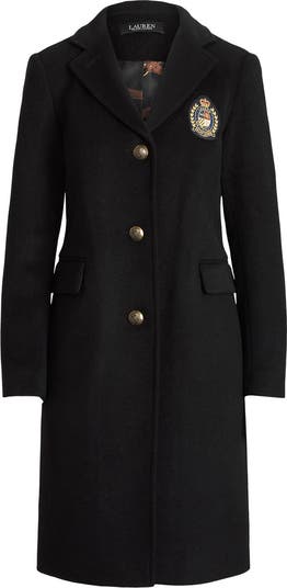Crest Patch Wool Blend Reefer Coat