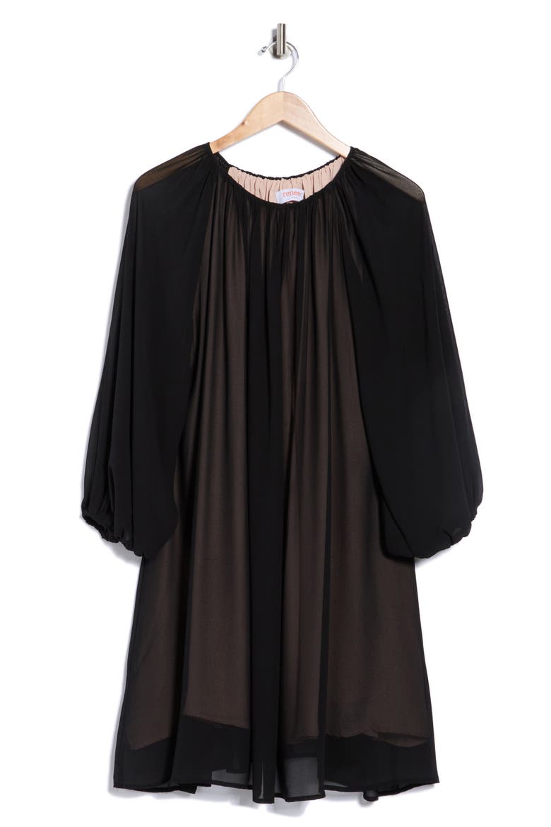 Sheer Overlay Blouson Minidress, Alternate, color, BLACK