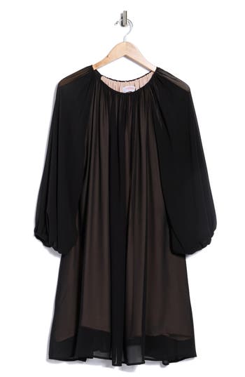 Renee C Sheer Overlay Blouson Minidress In Black