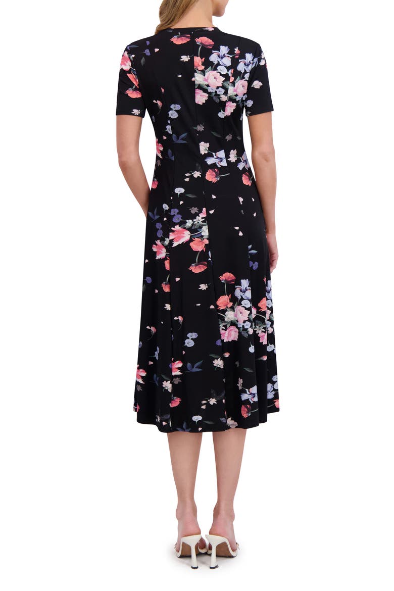 Floral Jersey Midi Dress, Alternate, color, RICH BLACK