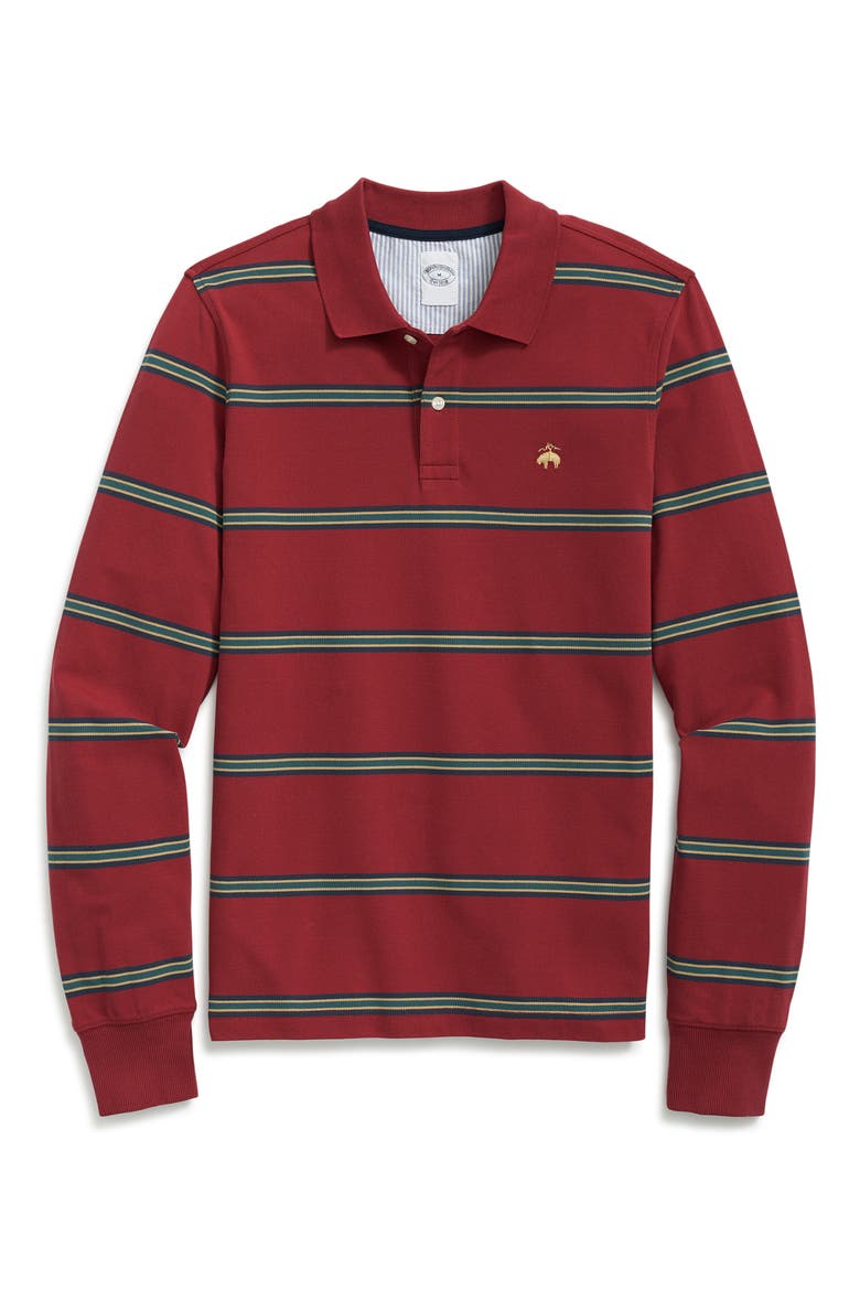 Stretch Cotton Piqué Knit Long Sleeve Polo, Main, color, RED MULTI