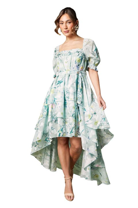 Short Sleeve Printed Chiffon Midi Dress