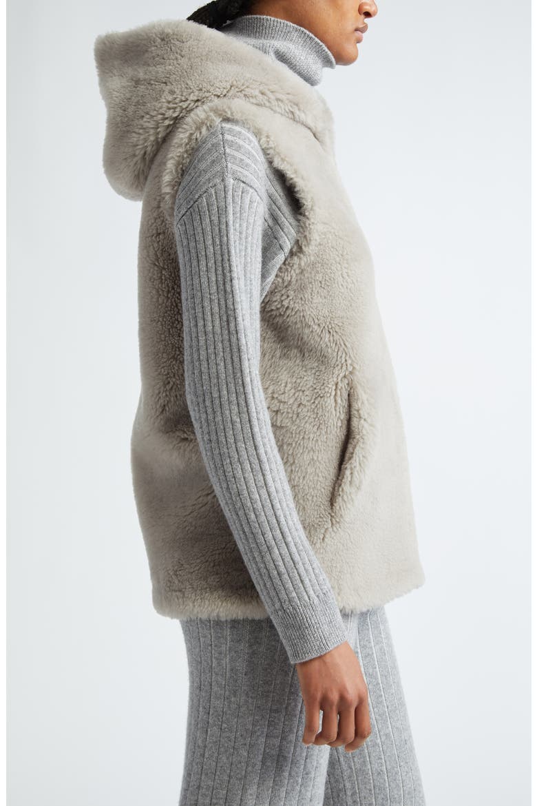 Genuine Shearling Hooded Vest, Alternate, color, GREY