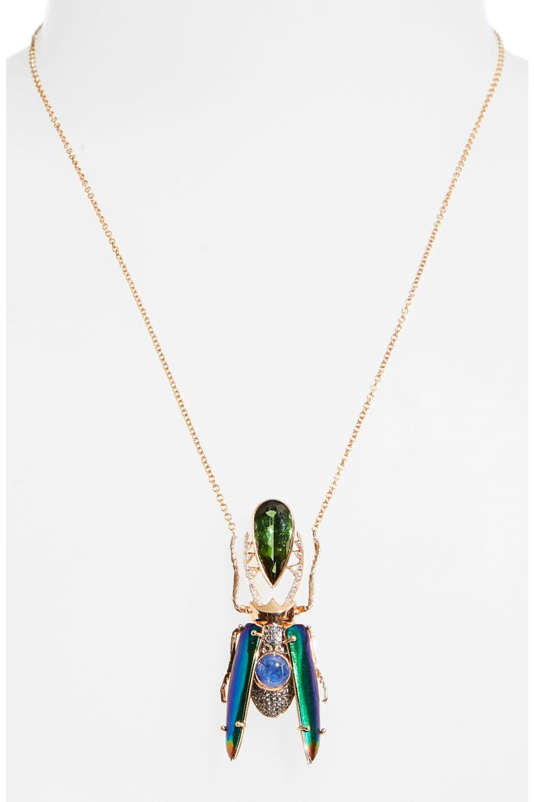 Japanese Jewel Beetle Tourmaline, Sapphire, Diamond & Garnet Pendant Necklace, Alternate, color, ROSE GOLD