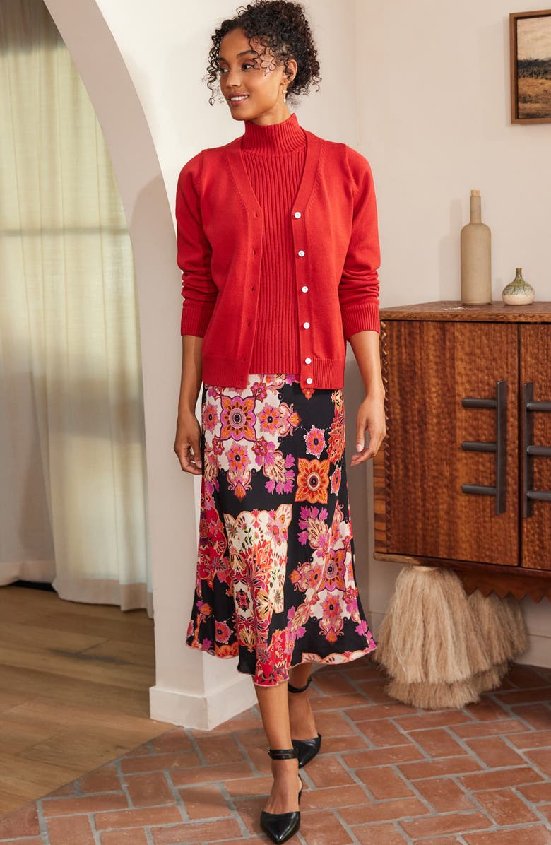 Karen Kane Medallion Floral Print Bias Cut Midi Skirt, Alternate, color, Pink Print