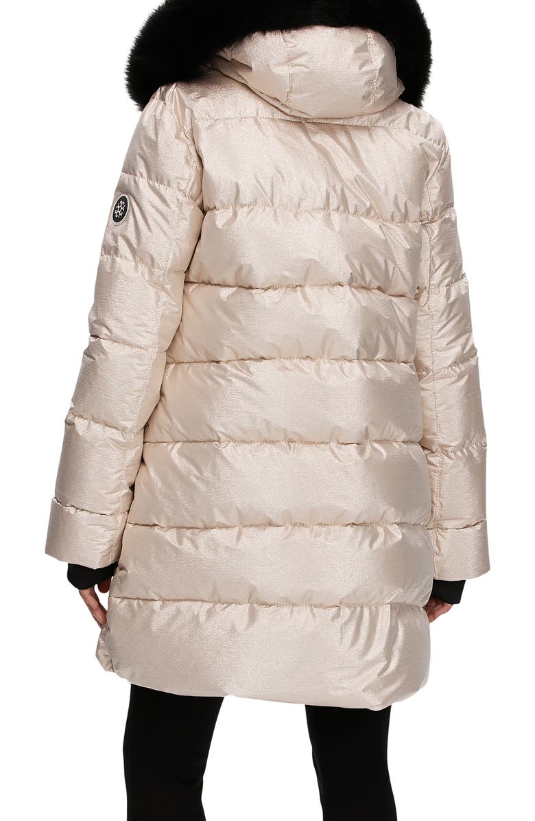 GORSKI Apres-Ski Horizontal Long Coat with Detachable Genuine Shearling Hood Trim, Alternate, color, Gold/Black