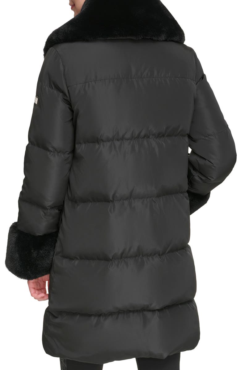 KARL LAGERFELD PARIS Down & Feather Puffer Coat with Faux Fur Trim, Alternate, color, 