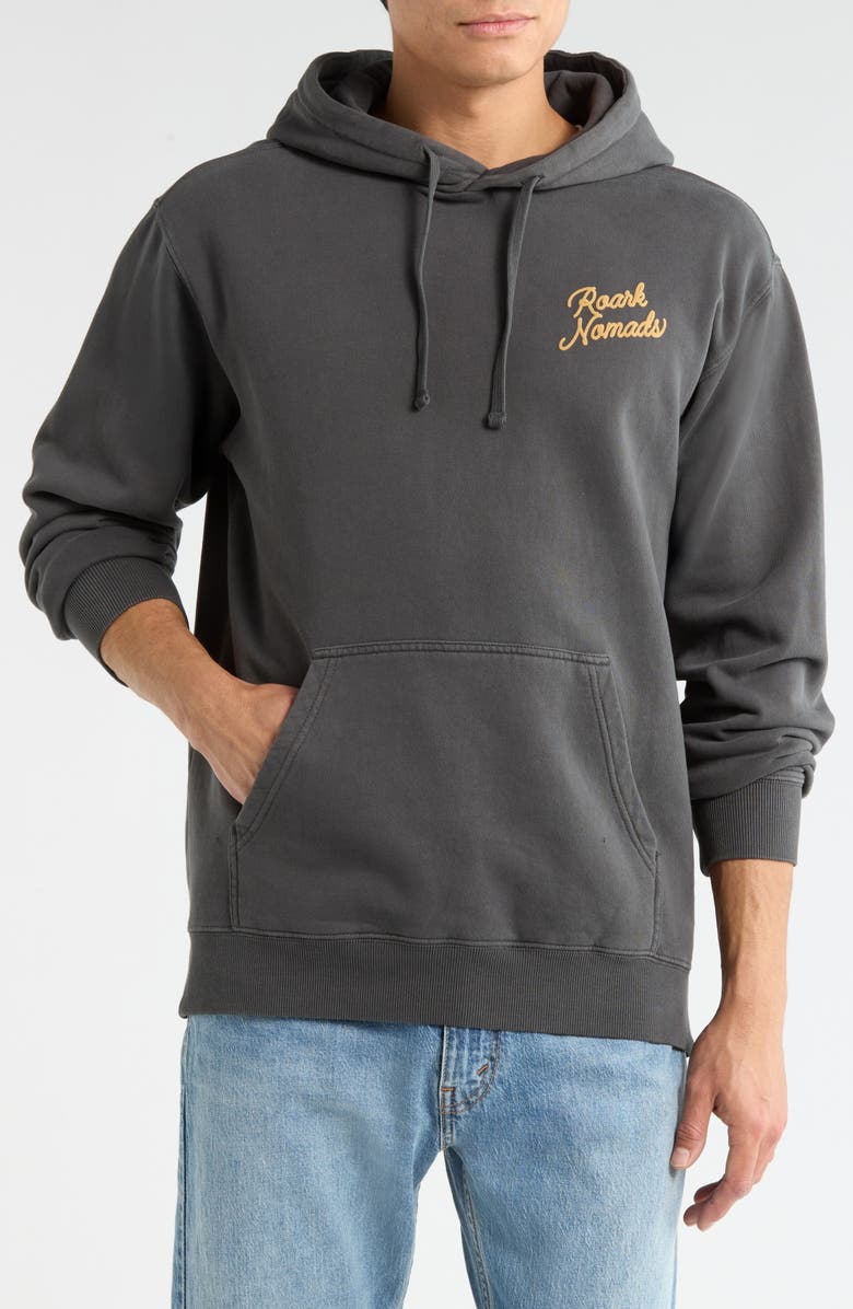 Roark Nomads Badge Cotton Fleece Hoodie, Main, color, Onyx
