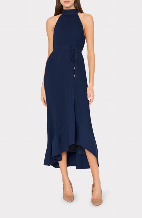 Nalani Pleated Sleeveless High-Low Midi Dress