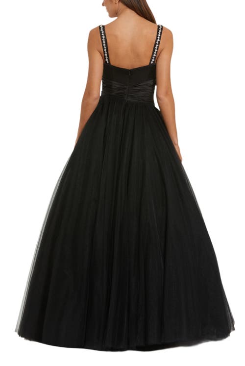 Mac Duggal Sleeveless Tulle Sweetheart Neck Ballgown With Bow In Black