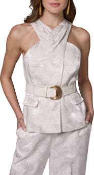 Donna Karan New York Jacquard Crossover Belted Sleeveless Top