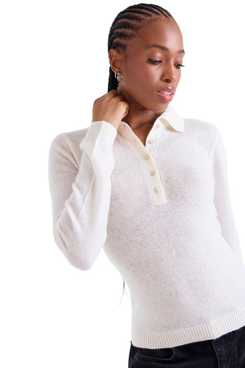 Amaya Button 100% Cashmere Polo Top