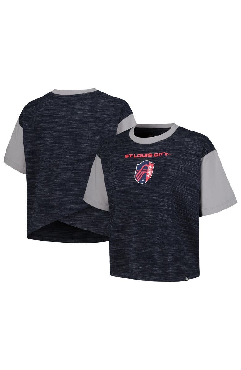 5TH AND OCEAN BY NEW ERA Women's 5th & Ocean by New Era Navy St. Louis City SC Athletic Cross Back Cropped T-Shirt, Main, color, Navy