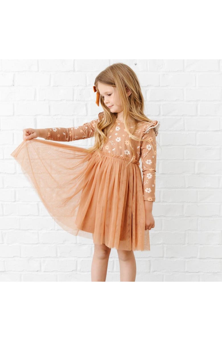 Sweet Wink Ditsy Fall Floral Long Sleeve Tutu Dress, Alternate, color, Brown