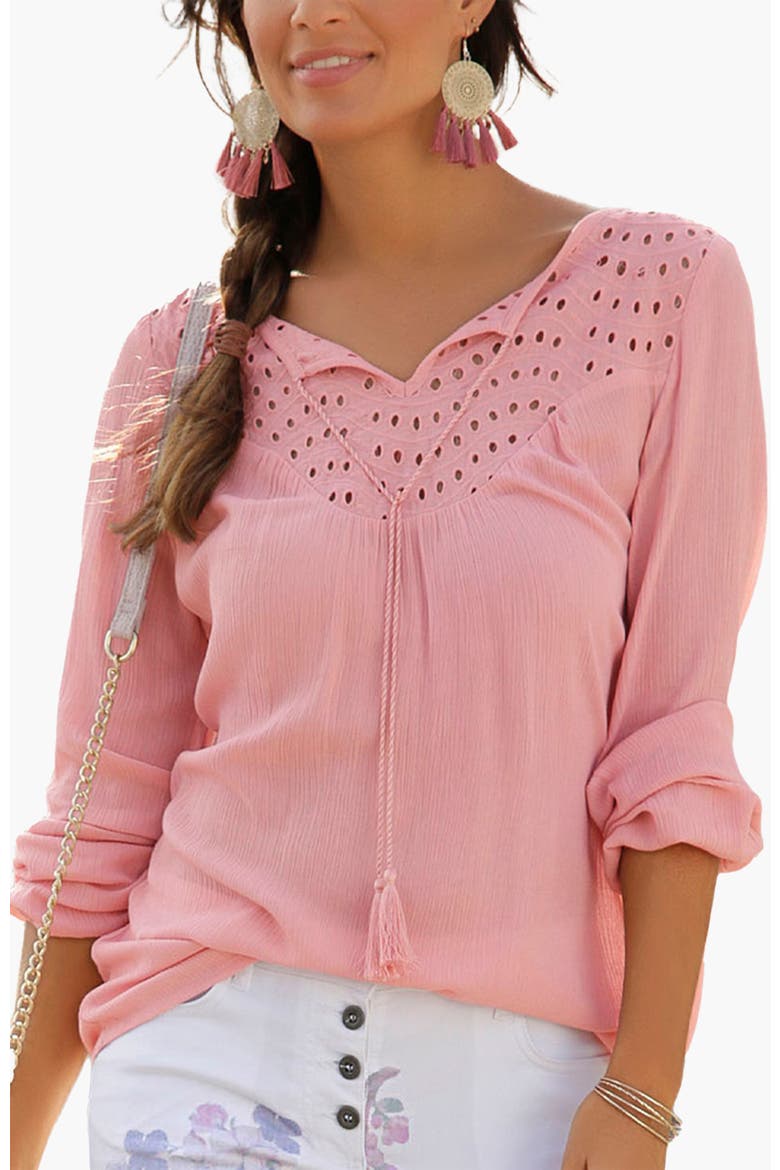 Boho Eyelet Blouse, Main, color, Mauve