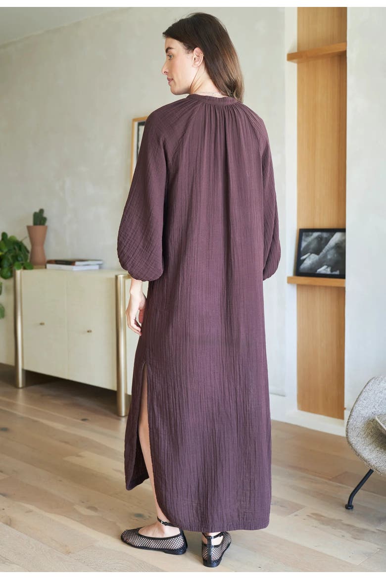Avery Long Tie Neck Dress Gauze Caftan, Alternate, color, Chocolate