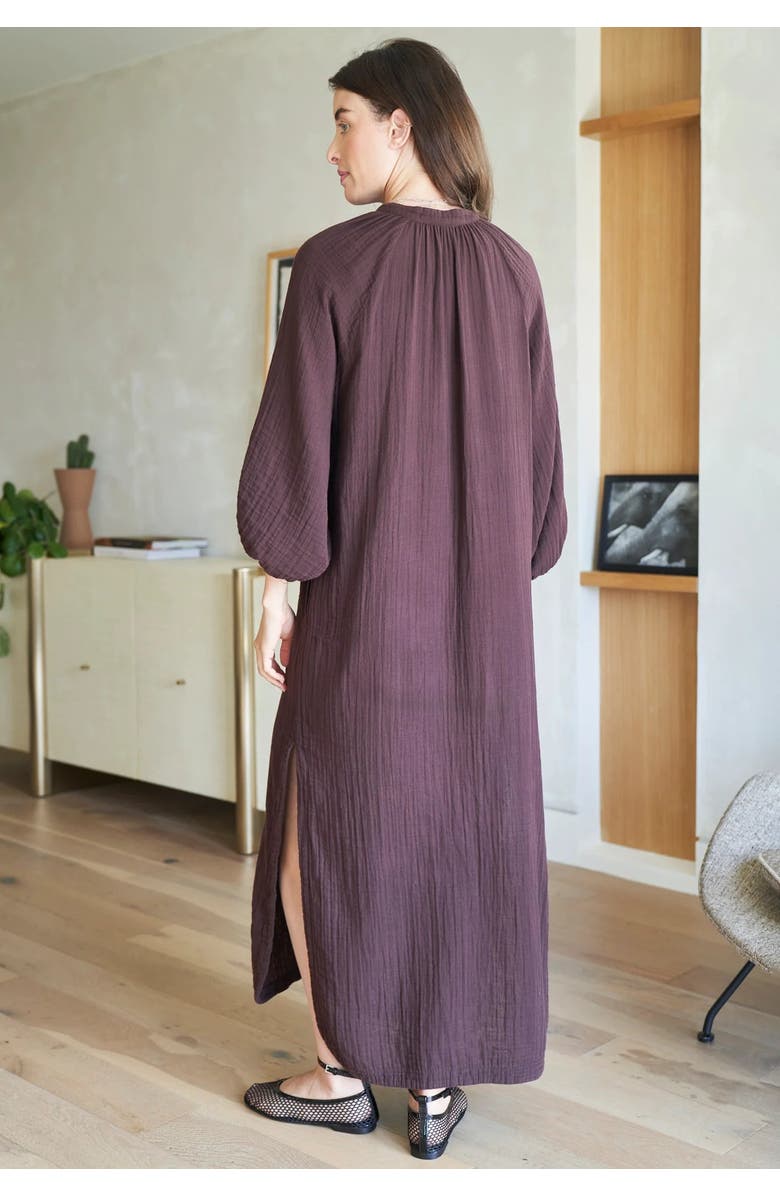 ocean+main Avery Long Tie Neck Dress Gauze Caftan, Alternate, color, Chocolate