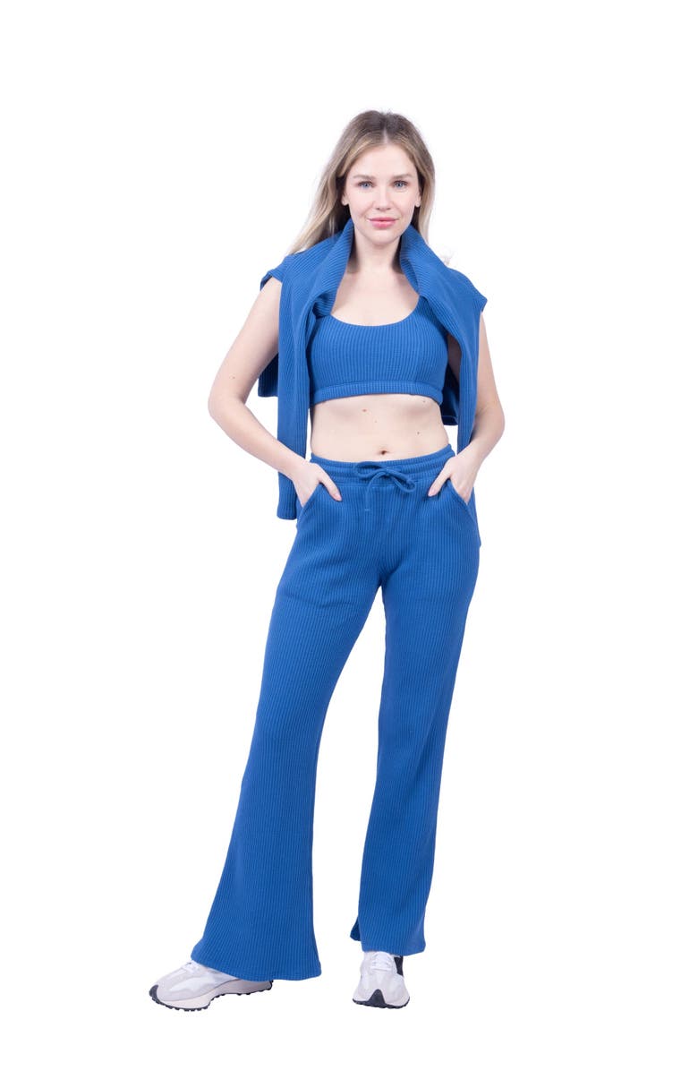 Lezat Jules Waffle Knit Organic Cotton Drawstring Pant, Alternate, color, Iced Coffee