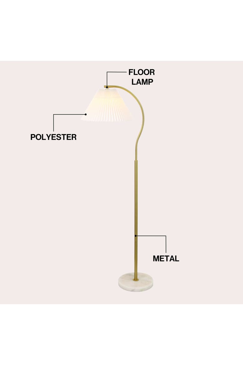 Devon Modern Glam Metal Arc LED Floor Lamp with Pleated Shade, Alternate, color, Brass Gold/Marble