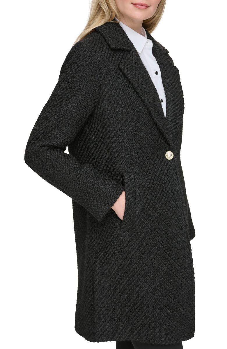 KARL LAGERFELD PARIS One Button Wool Blend Bouclé Coat, Alternate, color,