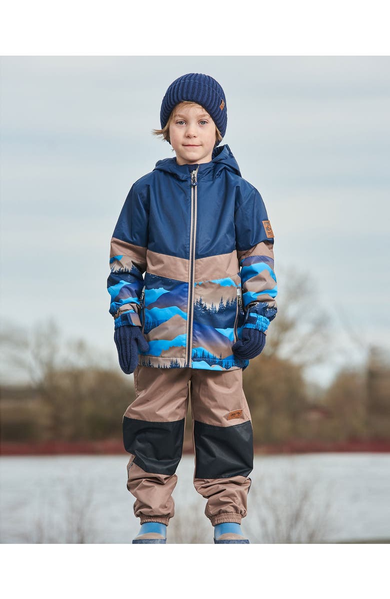 Deux par Deux Boy's Colorblock Printed Two-Piece Mid-Season Outerwear Set Navy Blue Mountains And Taupe, Alternate, color, 