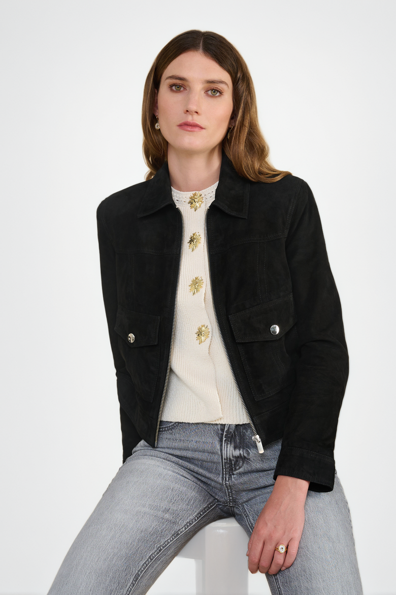 Isabella Suede Jacket, Alternate, color, Black