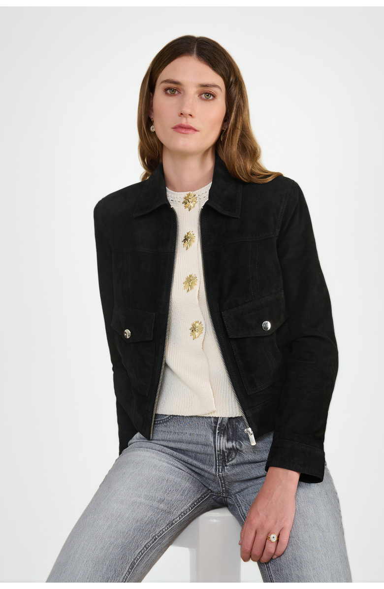 FURNIQ UK Isabella Suede Jacket, Alternate, color, Black