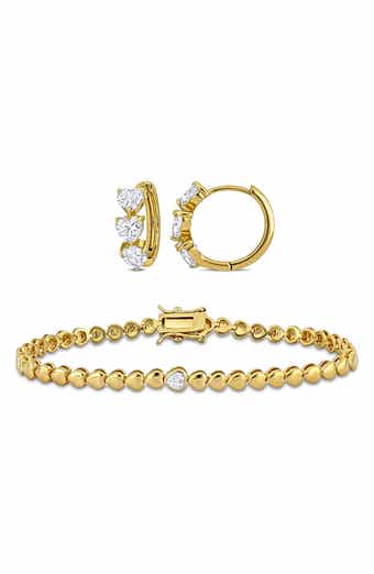 Lab Created White Sapphire Heart Bracelet & Huggie Hoop Earrings Set