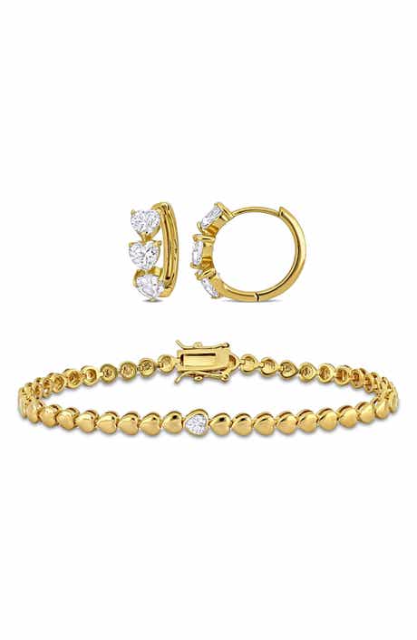 DELMAR Lab Created White Sapphire Heart Bracelet & Huggie Hoop Earrings Set
