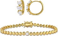 DELMAR Lab Created White Sapphire Heart Bracelet & Huggie Hoop Earrings Set