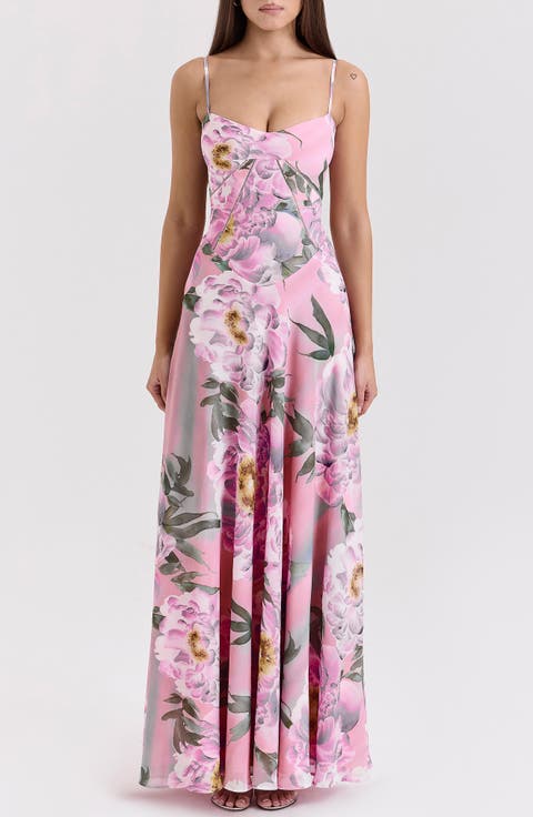 Seren Blush Sheer Lace-Up Back Gown