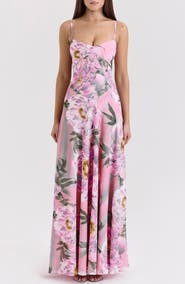 HOUSE OF CB Seren Blush Sheer Lace-Up Back Gown