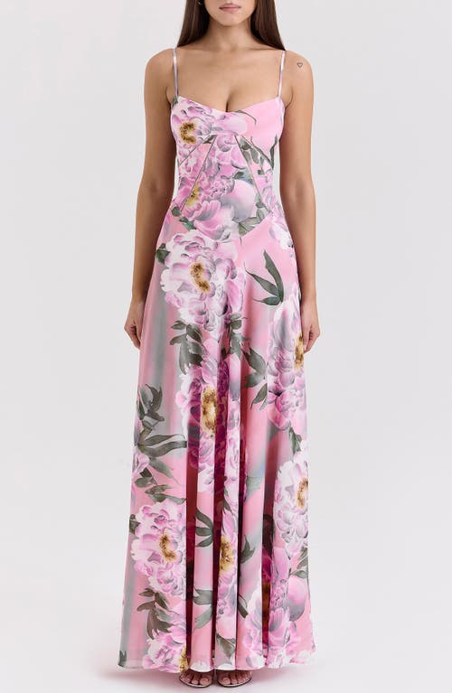 House Of Cb Seren Blush Sheer Lace-up Back Gown