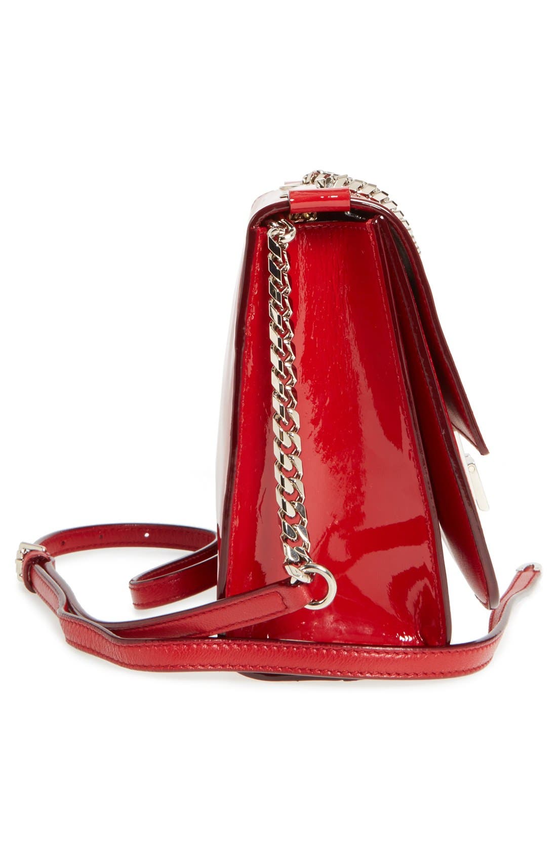 'Rebel' Patent Leather Shoulder Bag, Alternate, color, RED