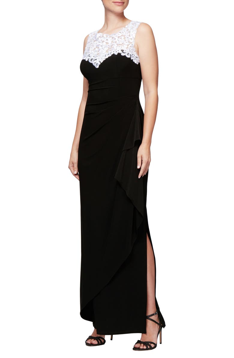 Alex Evenings Embroidered Side Ruched Gown, Main, color, 