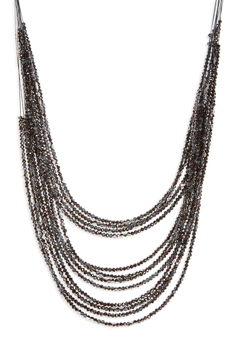 Multistrand Glass Bead Necklace, Main, color, SILVER